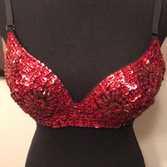 Sexy Red Sequins & Shiny Beads Bra - Picture 1 of 4